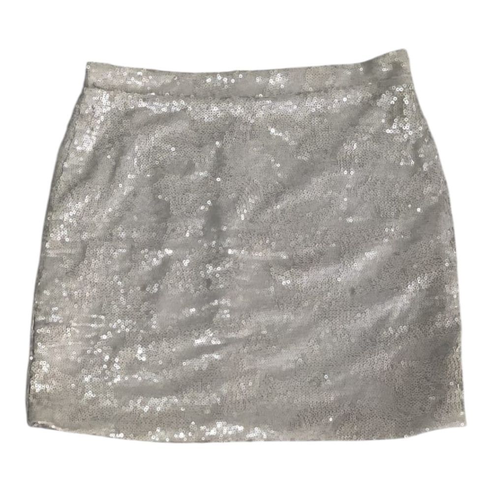 NWT Shinestar Collection Sequin Glittering Silver Mini Pencil Skirt Size M